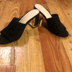 H by Halston Black Suede block heel mules size 8